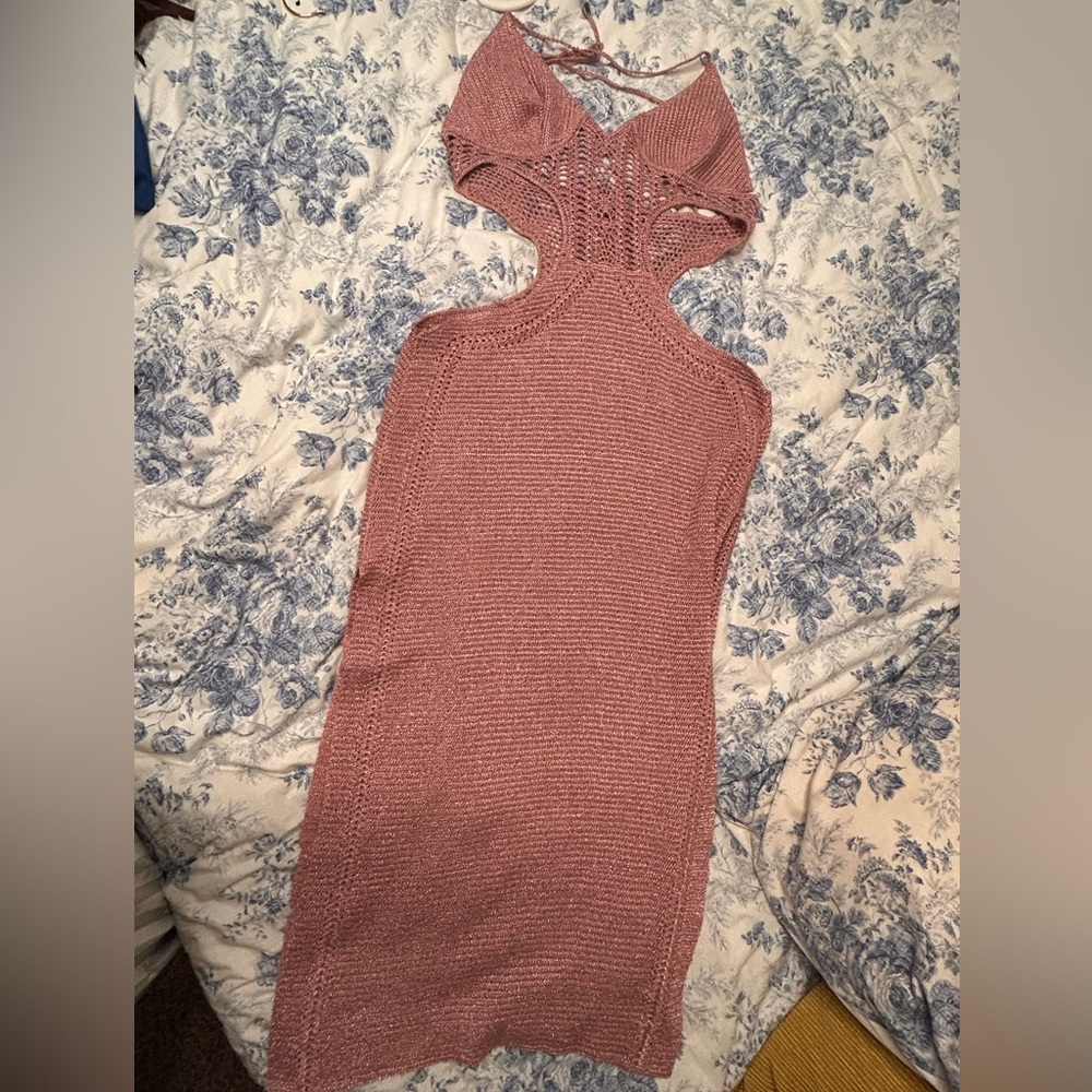 Backless Knit Midi Dress in Dusty Rose